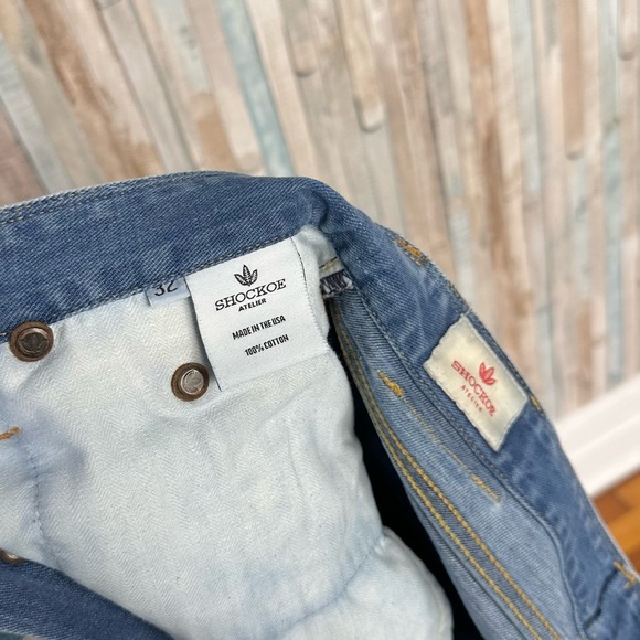 Shockoe Atelier 32 x 32 Tapered Slim Skinny Denim Jeans Light Blue Wash $259 - Picture 7 of 7